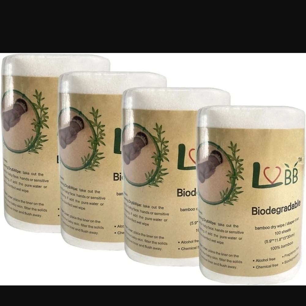 NEW / NWT Biodegradable Bamboo Diaper Liners - 4 Rolls, 100 Sheets/Roll